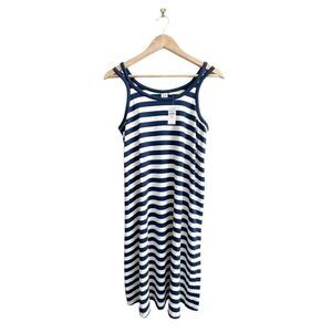 Gap Softspun Striped Dress Navy White Women's M Tall Double Spaghetti Strap NWT
